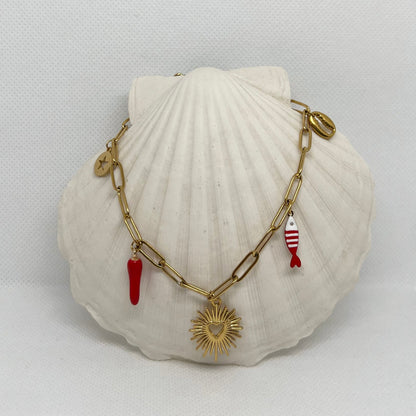 Collier "Alissia" breloques charms, chaîne maille dorée en acier inoxydable