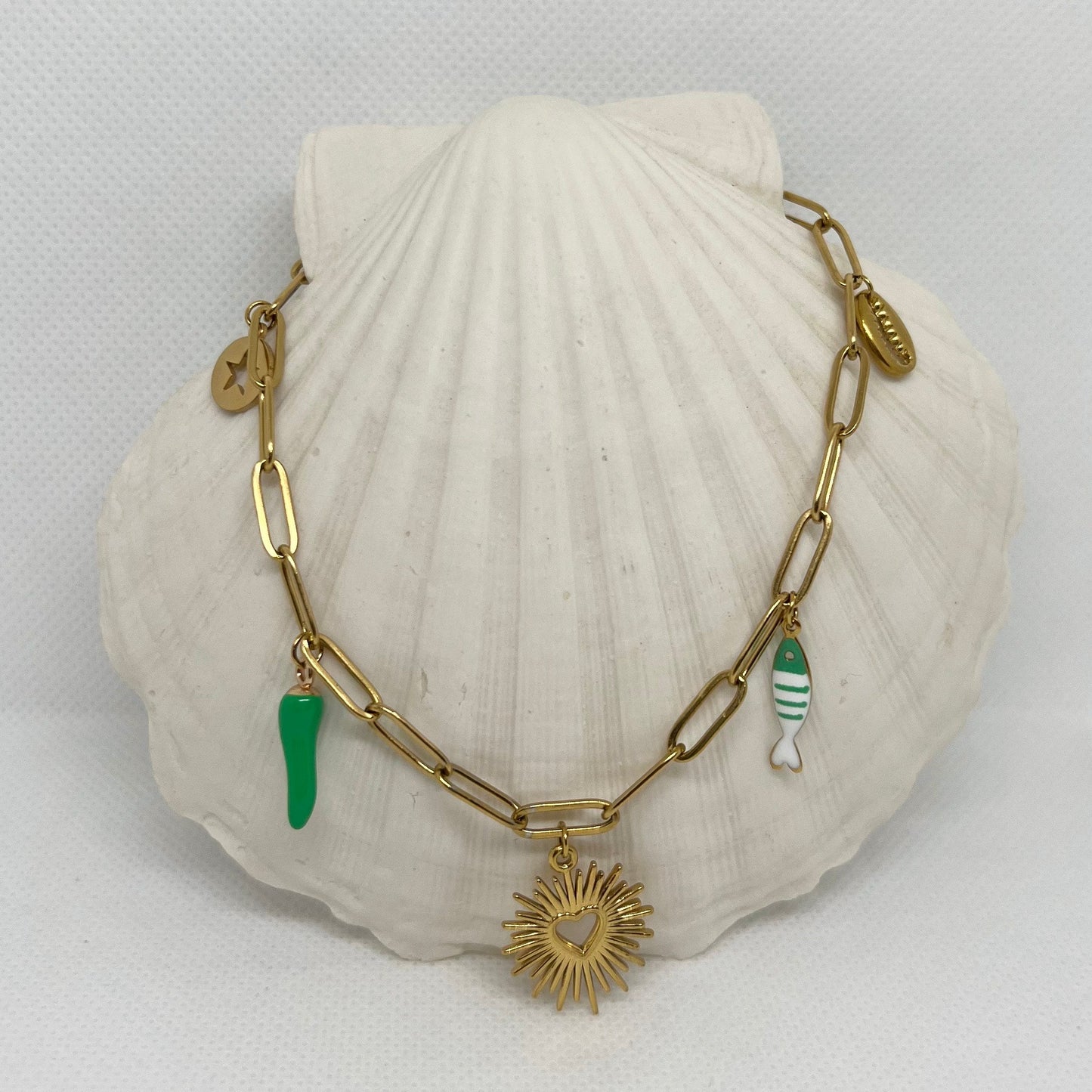 Collier "Alissia" breloques charms, chaîne maille dorée en acier inoxydable