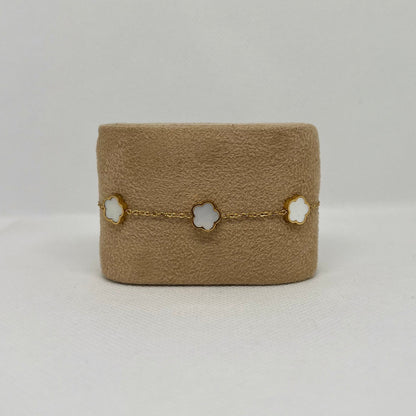 Bracelet trèfle blanc "Estelle" chaîne dorée acier inoxydable