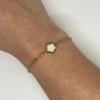 Bracelet trèfle blanc "Sarah" chaîne dorée acier inoxydable