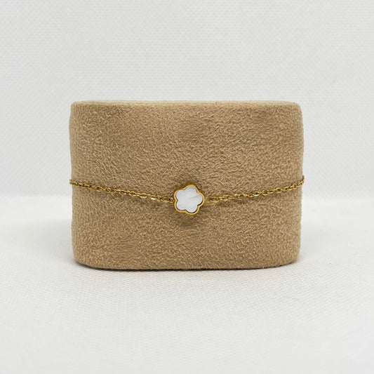 Bracelet trèfle blanc "Sarah" chaîne dorée acier inoxydable