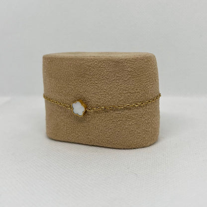Bracelet trèfle blanc "Sarah" chaîne dorée acier inoxydable