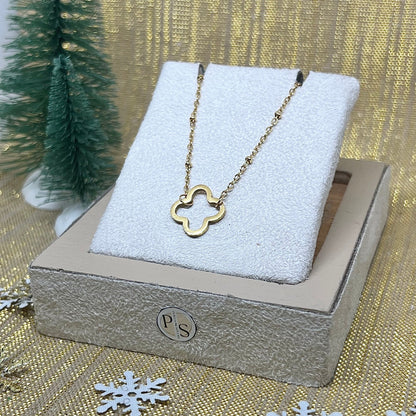 Collier "Alma" trèfle dorée et chaîne perles dorée en acier inoxydable