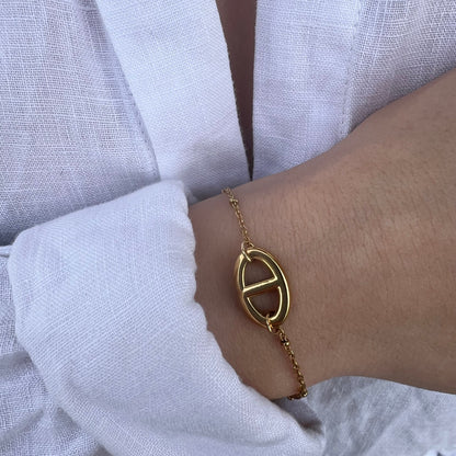 Bracelet "Nina" maille marine & chaîne perles dorée en acier inoxydable