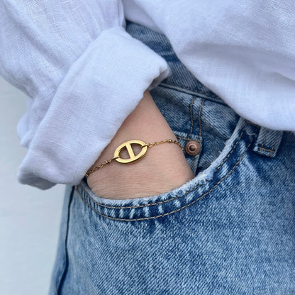 Bracelet "Nina" maille marine & chaîne perles dorée en acier inoxydable