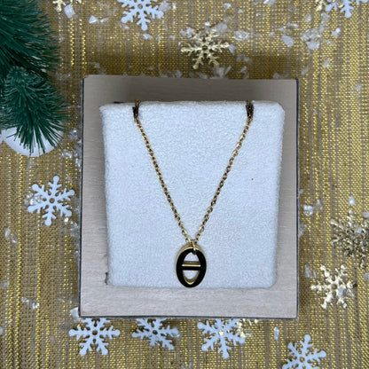 Collier "Nina" maille marine orée & chaîne dorée en acier inoxydable