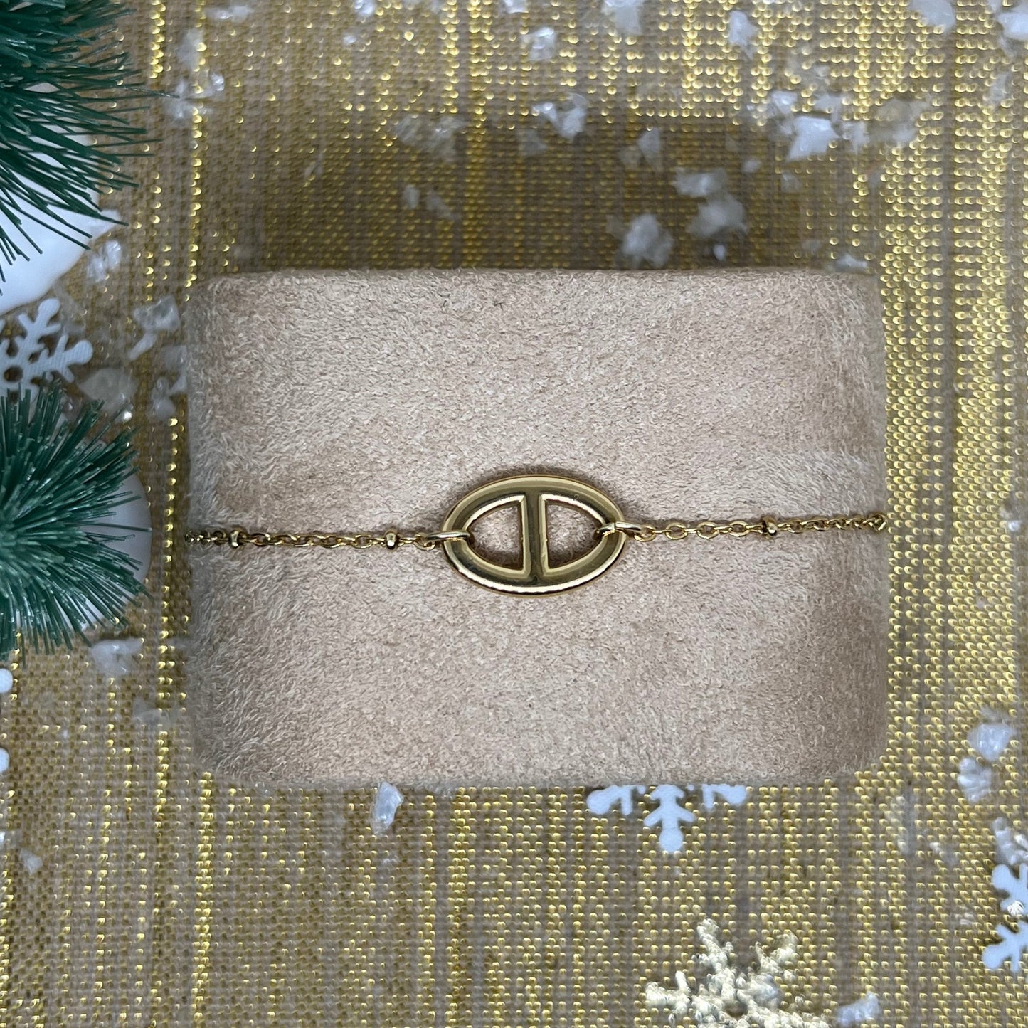 Bracelet "Nina" maille marine & chaîne perles dorée en acier inoxydable