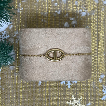 Bracelet "Nina" maille marine & chaîne perles dorée en acier inoxydable