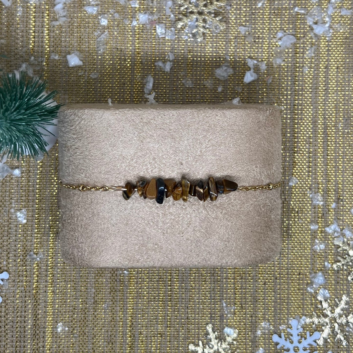 Bracelet chaîne dorée & perles semi-précieuses œil de tigre  "Andréa"