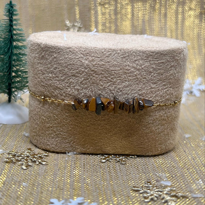 Bracelet chaîne dorée & perles semi-précieuses œil de tigre  "Andréa"