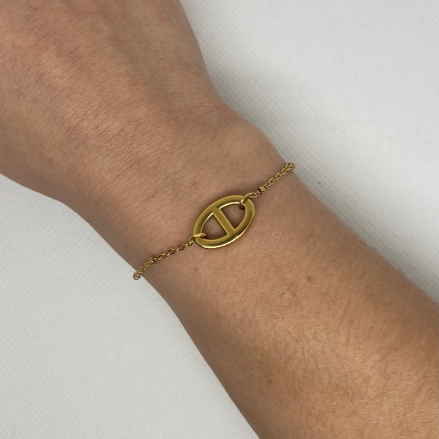 Bracelet "Nina" maille marine & chaîne perles dorée en acier inoxydable