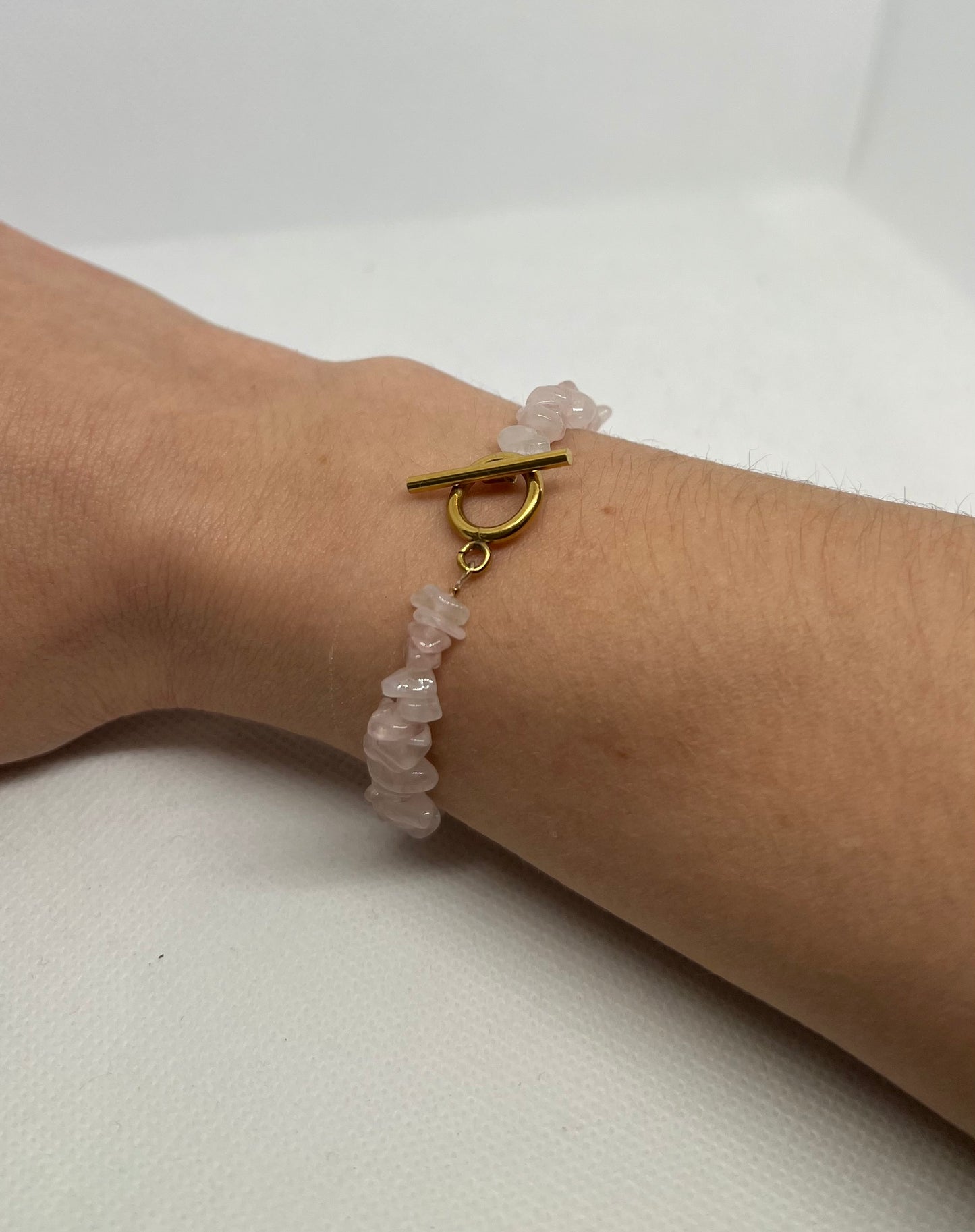 Bracelet perles semi-précieuses quartz rose & fermoir T "Louna"