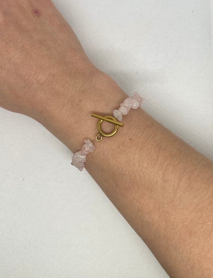 Bracelet perles semi-précieuses quartz rose & fermoir T "Louna"