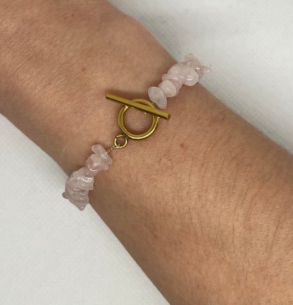 Bracelet perles semi-précieuses quartz rose & fermoir T "Louna"