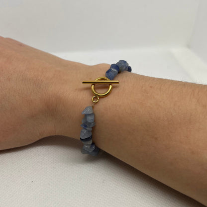 Bracelet perles semi-précieuses aventurine bleue & fermoir T "Pauline"