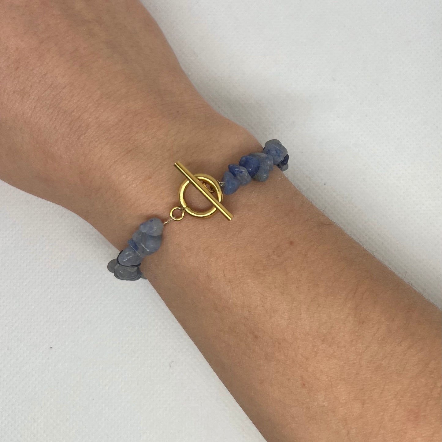 Bracelet perles semi-précieuses aventurine bleue & fermoir T "Pauline"