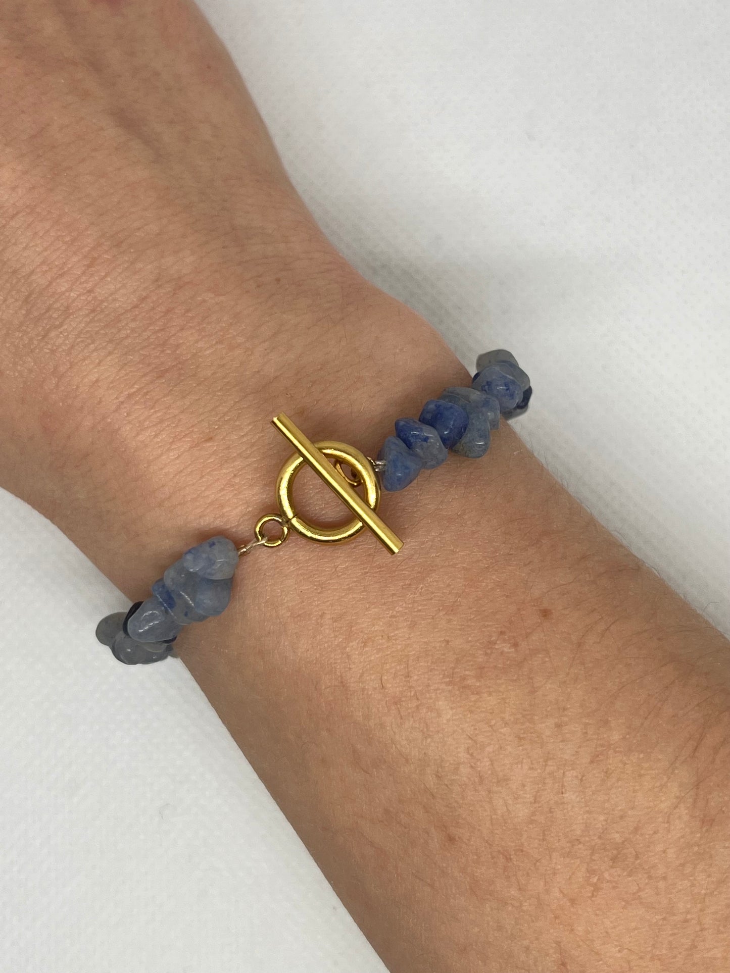 Bracelet perles semi-précieuses aventurine bleue & fermoir T "Pauline"