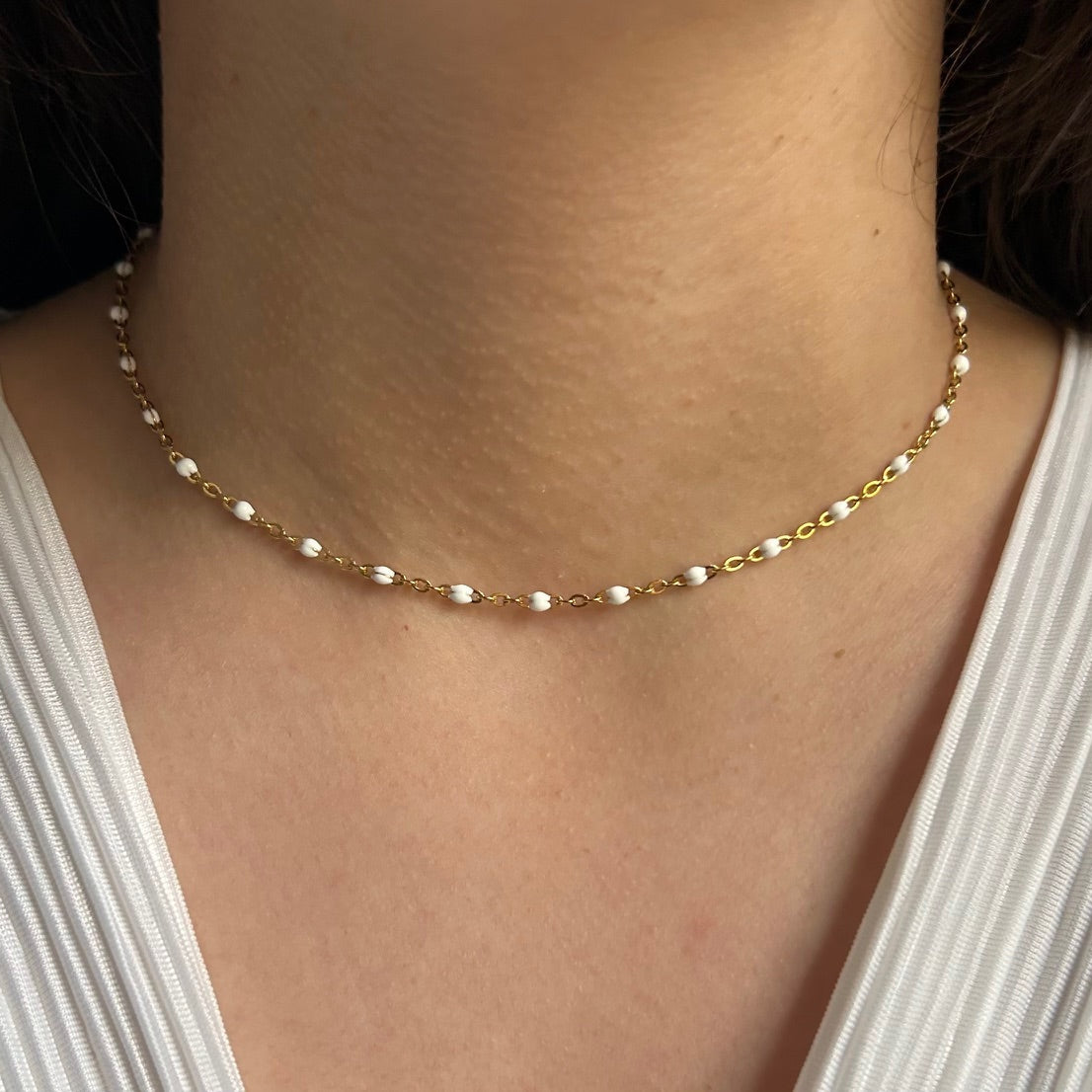 Collier "Cécile" perles & chaîne acier inoxydable