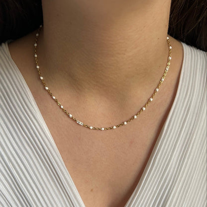 Collier "Cécile" perles & chaîne acier inoxydable