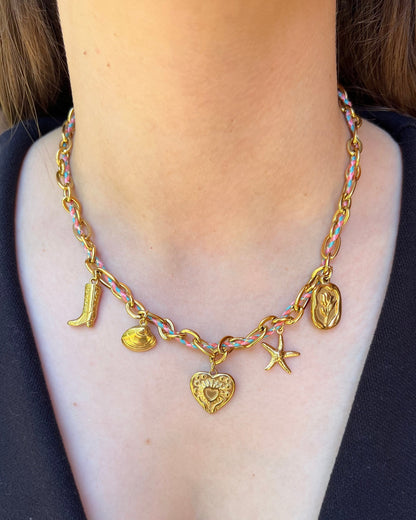Collier "Kate" breloques charms, chaîne maille dorée en acier inoxydable