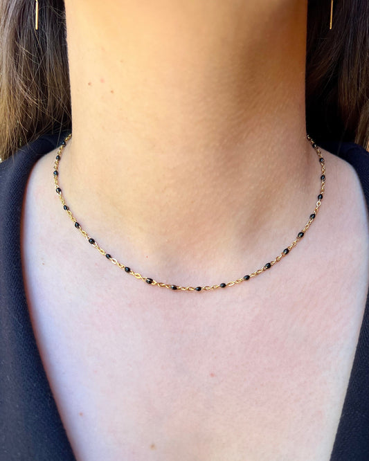 Collier "Cécile" perles & chaîne acier inoxydable