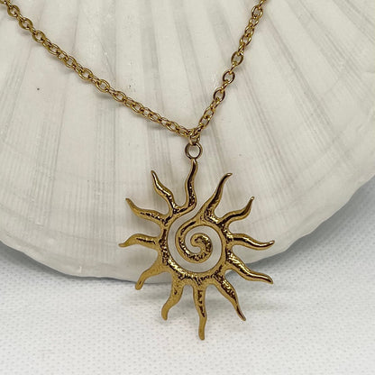Collier "Sun" chaîne dorée, pendentif soleil en acier inoxydable