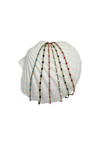 Bracelet Croix "Gabrielle" chaîne dorée & perles en acier inoxydable