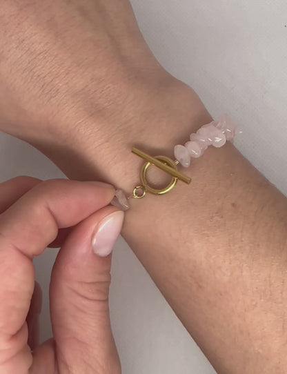 Bracelet perles semi-précieuses quartz rose & fermoir T "Louna"