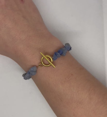 Bracelet perles semi-précieuses aventurine bleue & fermoir T "Pauline"